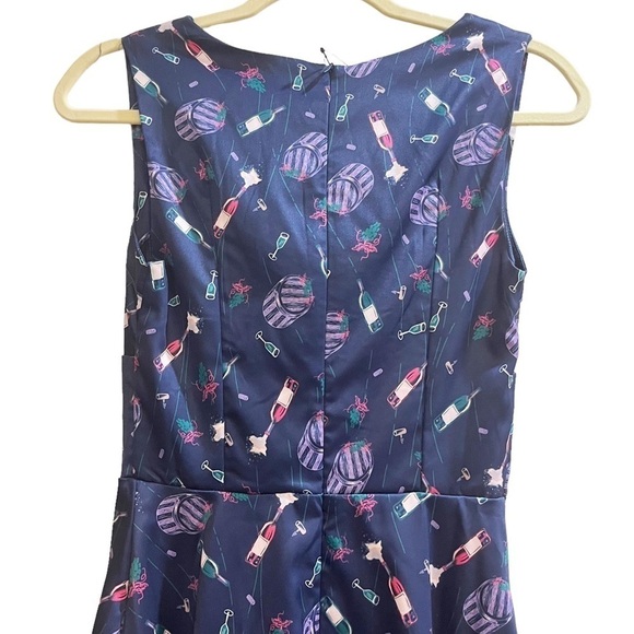 Lindy Bop 50’s Pinup Dress Fit & Flare Sweetheart Neckline Blue Wine Party Sz 4 - Picture 3 of 10